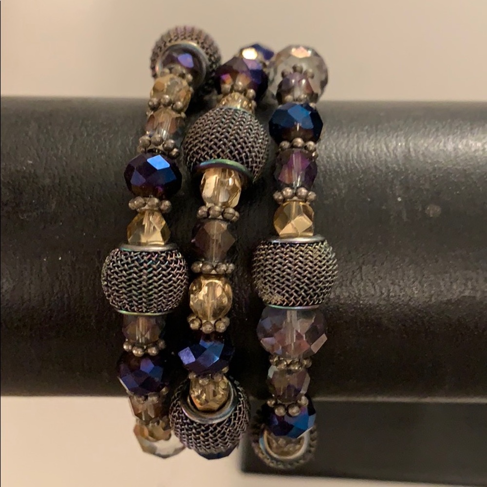 Blue purple & lavender beaded stretch bangle